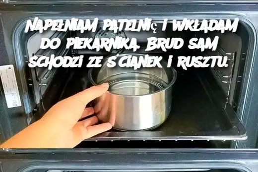 Napełniam patelnię i wkładam do piekarnika. Brud sam schodzi ze ścianek i rusztu.