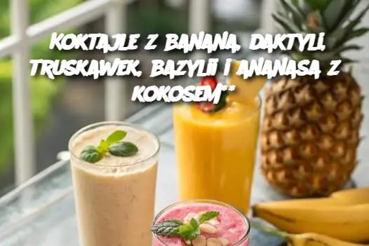 Koktajle z banana, daktyli, truskawek, bazylii i ananasa z kokosem**