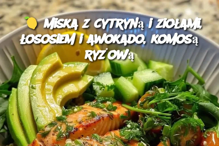 Miska z cytryną i ziołami, łososiem i awokado, komosą ryżową