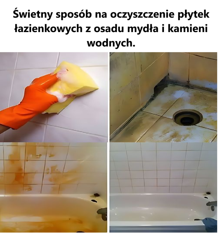 Świetny sposób na oczyszczenie płytek łazienkowych z osadu mydła i kamieni wodnych.