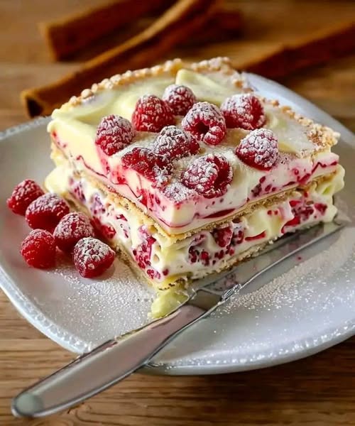 Pyszna Lasagne z Białą Czekoladą i Malinami: