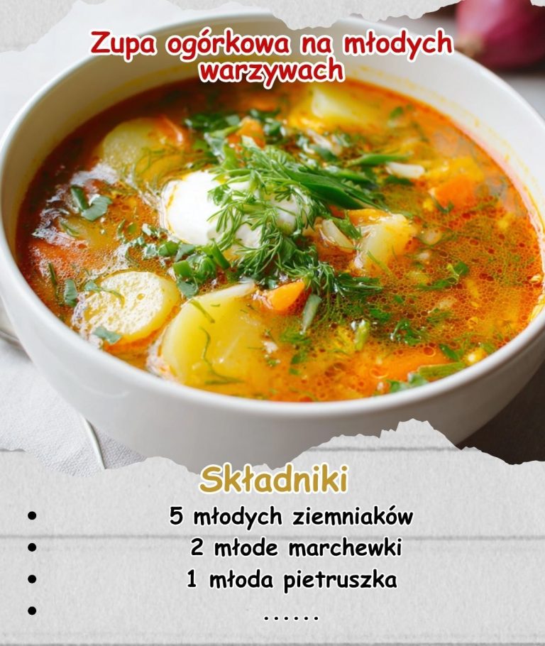 Zupa ogórkowa na młodych warzywach Składniki (na 4 porcje)